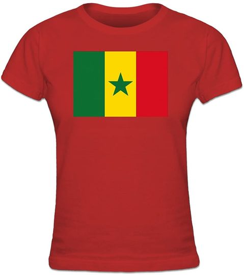 T-Shirt Camiseta Manga Curta Bandeiras Vermelhas  Senegal Bandera