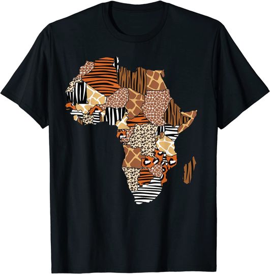 Mapa Da África Com Estampado Animal Africano T-Shirt