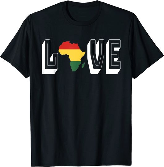 Love Africa Orgullo Africano Negro Color Bandera Mapa Camiseta
