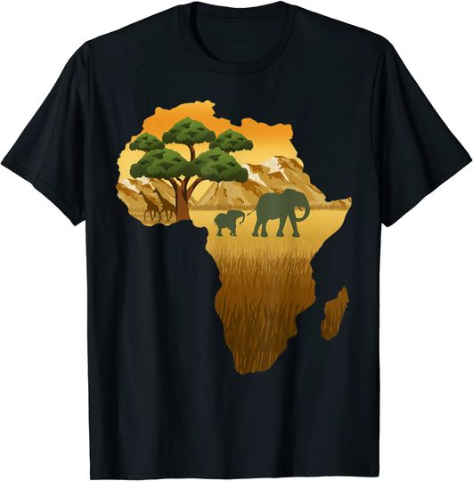 África Savannah Safari Vida Salvaje África Mapa Camiseta