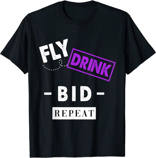 T-Shirt Hospedeira De Bordo | Piloto | Repetição Da Oferta De Bebidas Com Mosca