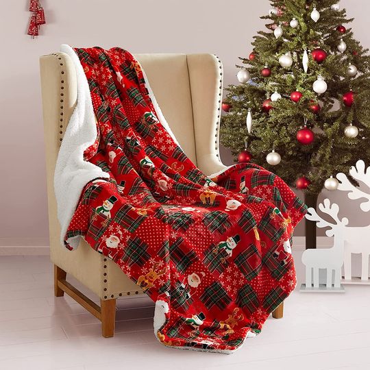 Cobertor De Flanela Reversível De Natal Manta De Luxo Quente E Confortável Para Cama, Sofá, Festa De Natal