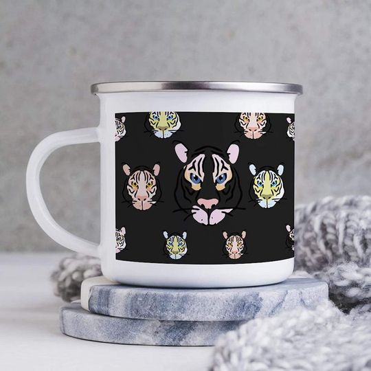 Desenho Tigre | Caneca Branca de Esmalte 350ml