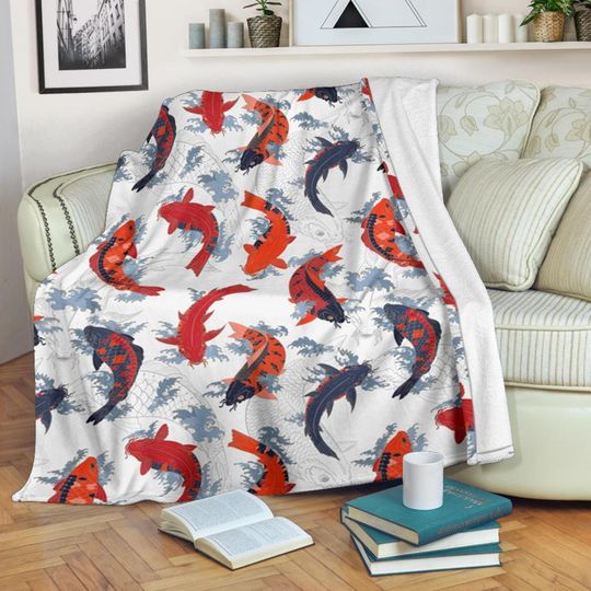 Manta De Anime Japonesa Koi Pattern Flowers