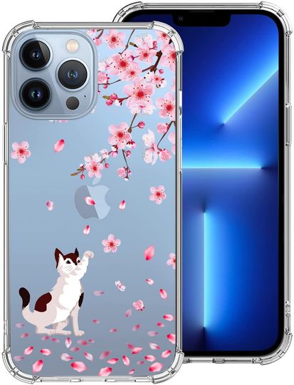 Gato E Flor de Cerejeira | Capas para Iphone Protetora para Telemóvel com Estampa de Animal Fofo