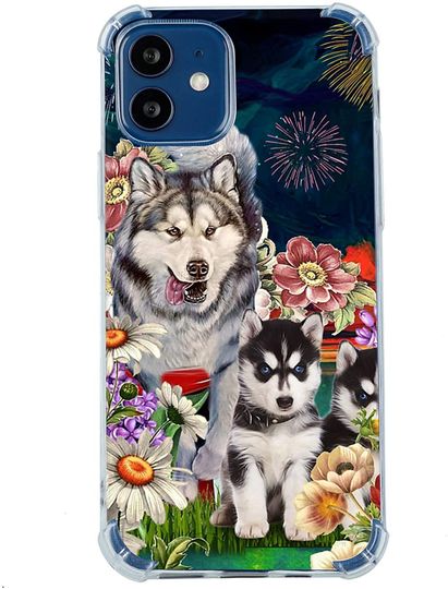 Capas para Iphone husky No Jardim de Flores Sob O Céu Noturno com Fogos de Artifício