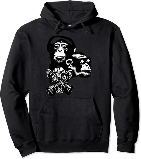 Discover Monkey With Headphones Hoodie Three Wise Monkeys Hear See Speak Headphones