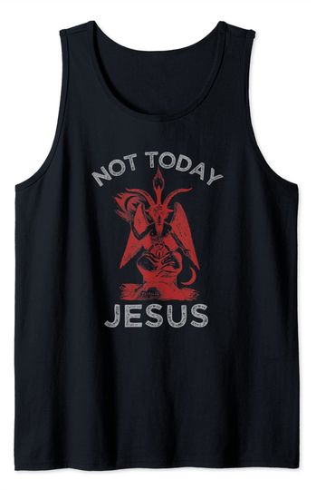Discover Jesus Tank Top Funny Satan Meme Not Today Jesus Hail Satan Vintage Band Tee