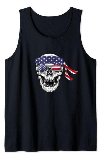 Discover Skull With Bandana Tank Top Vintage 4th of July Skull Graphic Art US Flag Patriotic