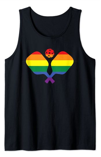 Discover Pickleball Tank Top Gay Pride Rainbow Ball and Paddles