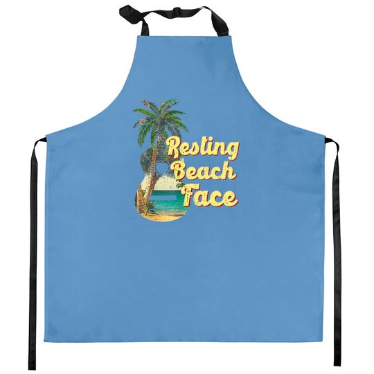 Discover Resting Beach Face Kitchen Apron Guitar Coconut Tree Tropical