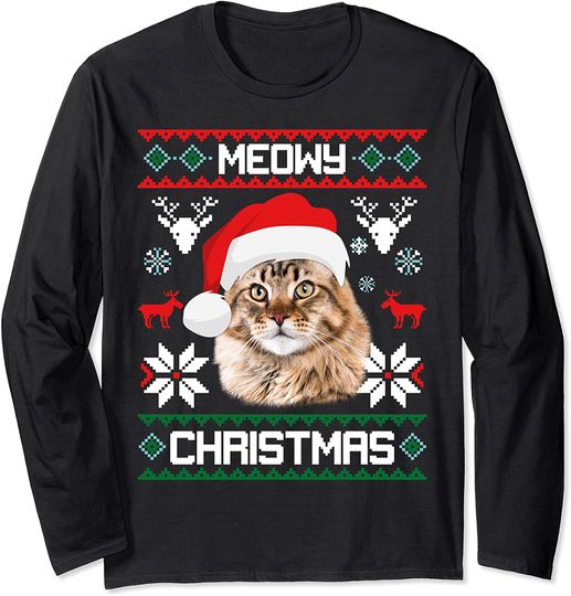 Discover Maine Coon Meowy Christmas Ugly Sweater Cat Gift Long Sleeve