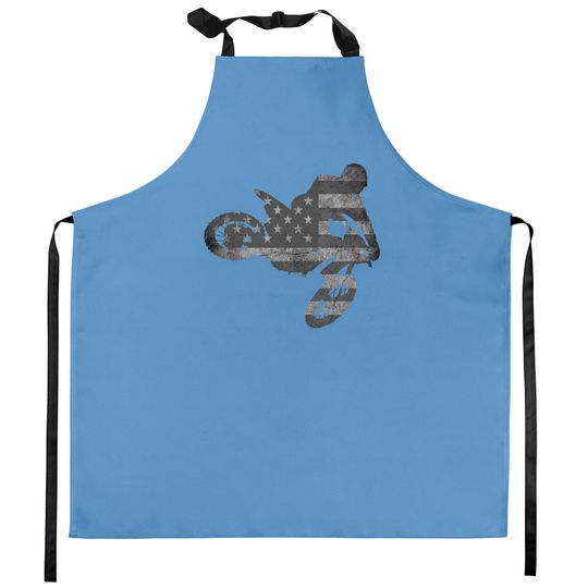Discover Dirt Bike American Flag Kitchen Apron | Motocross Enduro Kitchen Apron