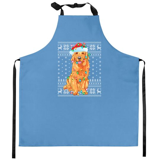 Discover Xmas Lighting Santa Hat Ugly Golden Retriever Christmas Kitchen Apron