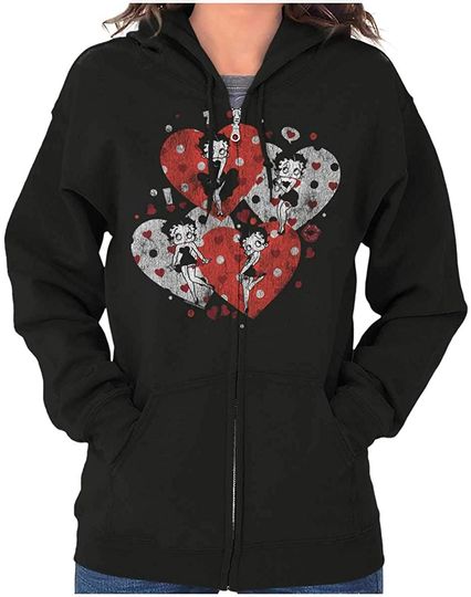 Discover Betty Boop Love Hearts And Kisses Zip Hoodie