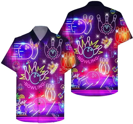 Discover Neon Bowling Clubpurple Hawaiian Shirt