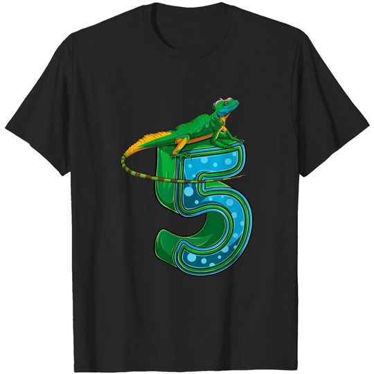 Discover Kids 5 Year Old Lizard Reptile 5th Birthday Party T-Shirt