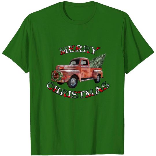 Discover Old Red Truck With Christmas Tree T-Shirt