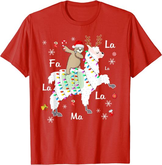 Discover Santa Sloth Riding Llama Reindeer Christmas T-Shirt