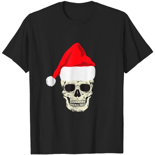Discover Skull In Santa Hat Christmas Skeleton Christmas T-Shirt