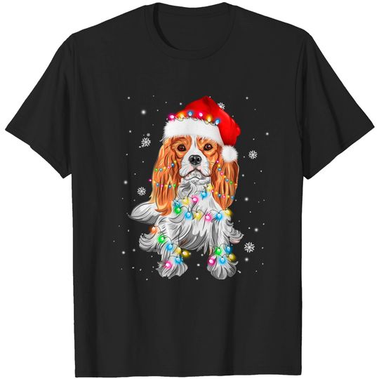 Discover Christmas Cavalier King Charles Spaniel Lights Santa Hat T-Shirt