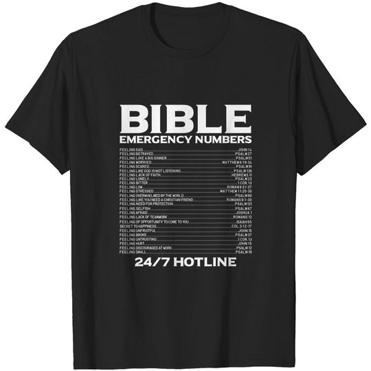 Discover Bible Emergency Numbers Funny Hotline Christian Gift T-Shirt