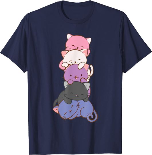 Discover Genderfluid Pride Kawaii Cat T-Shirt