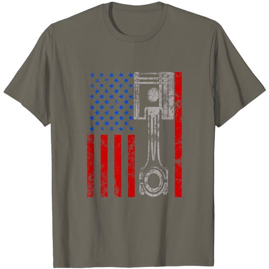 Discover American Flag Piston Muscle Car Patriotic Vintage T-Shirt