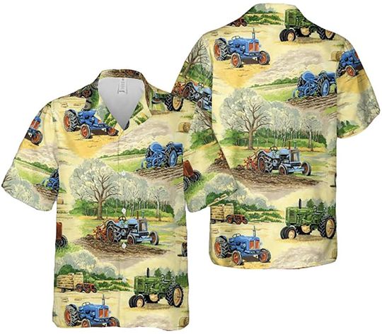 Discover Colors Tractor Pattern Yellow Hawaiian Shirt