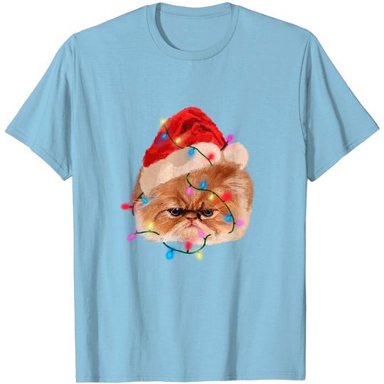 Discover Funny Xmas Persian Cat Christmas Lights Adorable Face Fluffy T-Shirt