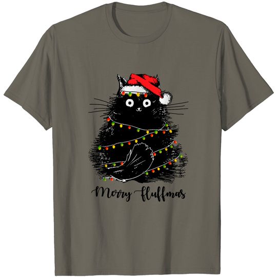 Discover Merry Fluffmas Cats With Santa Hat Merry Christmas Gifts T-Shirt