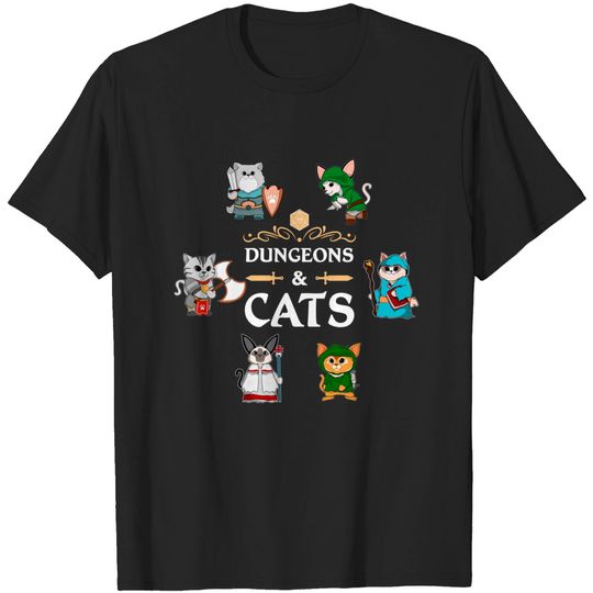 Discover Adventurer Cats Dice Fantasy Roleplaying Gamers T-Shirt