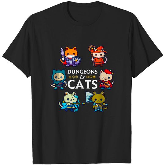 Discover Dungeons And Cats Dice Nerdy Fantasy Gamer Cat T-Shirt
