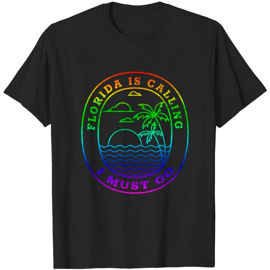Discover Vintage Florida Is Calling I Must Go Rainbow Palm Tree Beach T Shirt