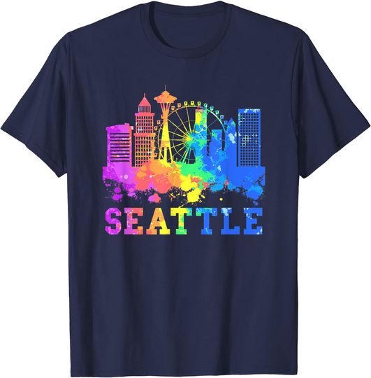 Discover Seattle T-shirt Washington Skyline Watercolor Souvenir