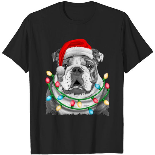 Discover English Bulldog Santa Christmas Tree Lights Xmas T-Shirt