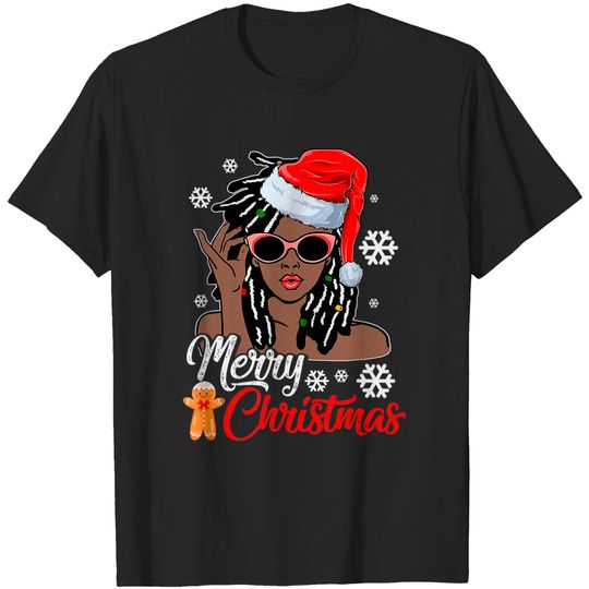 Discover Christmas Santa Hat Black African Girl American Xmas T-Shirt