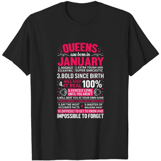 Discover Queens Are Born in January Birthday Gifts T-Shirt