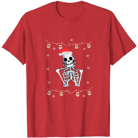 Discover Xmas Ugly Christmas Skull Apprel Skeleton With Santa Hat T-Shirt