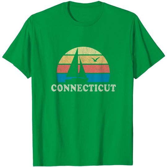 Discover Connecticut Vintage Sailboat 70s Throwback Sunset T Shirt