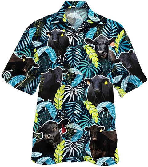 Discover Mens Cow Hawaiian Shirts Tropical Jungle Leaves Shirts