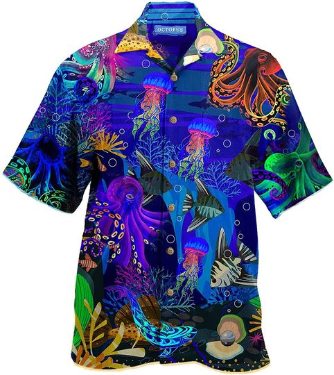 Discover Neon Octopus Hawaiian Shirt Tropical Summer Vacation