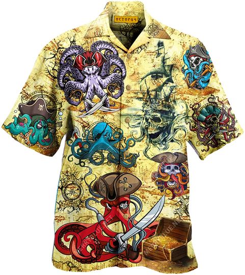 Discover Pirate Octopus Short Sleeve Shirt Hawaiian Shirt