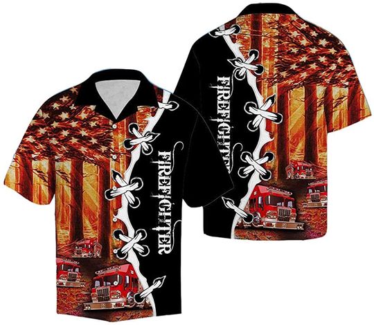 Discover Firefighter Flag Forest Hawaiian Shirt