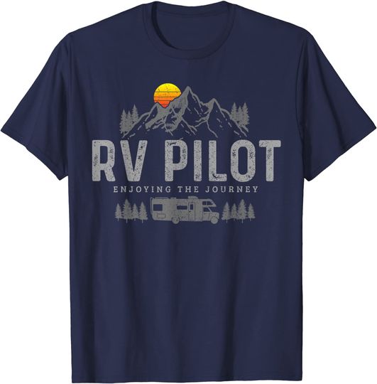 Discover RV Pilot Vintage Mountains Camping Road Trip Camper T-Shirt