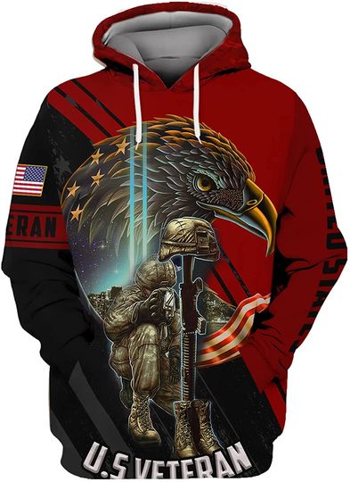 Discover US Veteran With Bald Eagle Novelty 3D Hoodie In American Flag Pattern