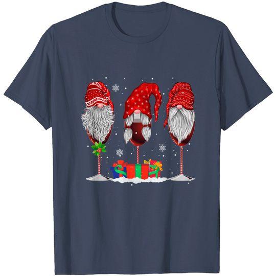 Discover Three Glasses Of Wines Christmas Gnomes Funny Holiday Gifts T-Shirt