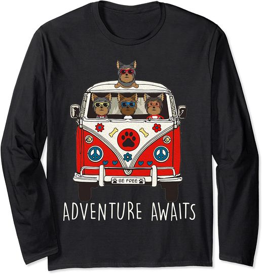 Discover Yorkie Adventure Awaits Camper Long Sleeve