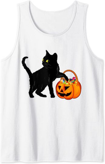 Discover Lollipop For Kids Tank Top Halloween Black Cat Jack O' Lantern Pumpkin Sweet Candy
