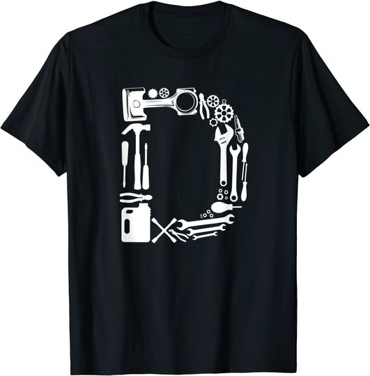 Discover Letter D Capital Alphabet Mechanic tools Monogram Initial T-Shirt